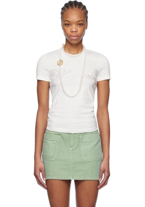 Blumarine White Rhinestone Embroidery T-shirt