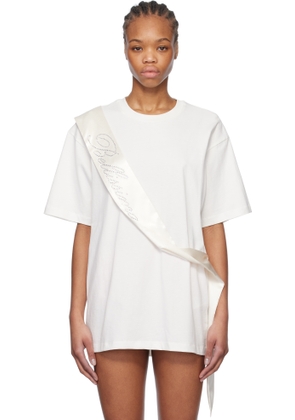 Blumarine White Satin Band Rhinestone Embroidery T-shirt