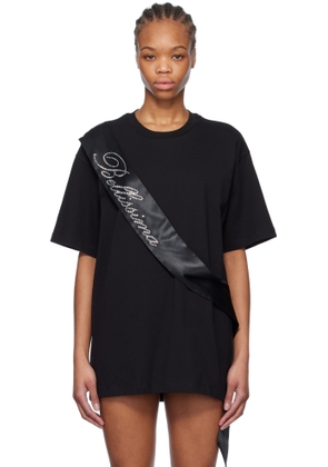 Blumarine Black Satin Band Rhinestone Embroidery T-shirt