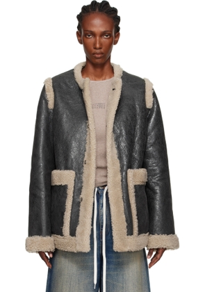 MM6 Maison Margiela Black & Beige Sports Shearling Jacket