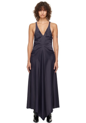 Victoria Beckham Navy Gathered Racer Back Midi Dress