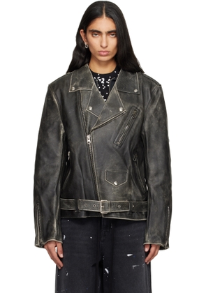MM6 Maison Margiela Brown Faded Leather Jacket