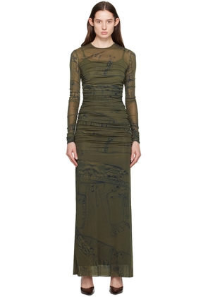 Blumarine Green Crewneck Maxi Dress
