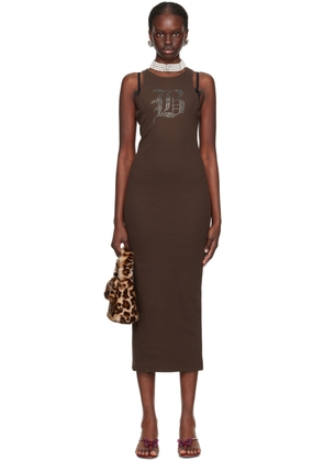 Blumarine Brown Graphic Midi Dress