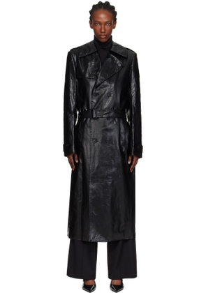 MM6 Maison Margiela Black Shiny Coated Linen Trench Coat