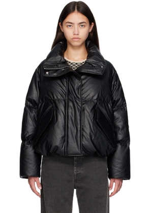 MM6 Maison Margiela Black Zip Faux-Leather Down Jacket