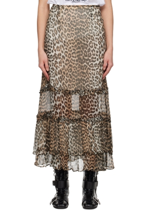 GANNI Multicolor Leopard Long Chiffon Ruffle Maxi Skirt