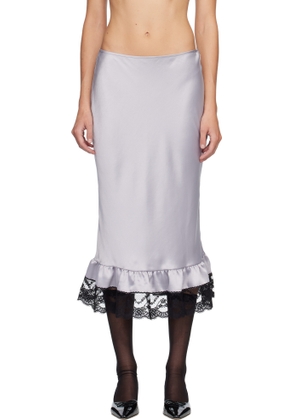 Anna Sui Silver Boudoir Satin Lace Midi Skirt