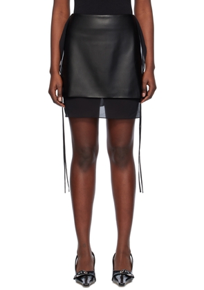 Olēnich Black Layered Faux-Leather Miniskirt