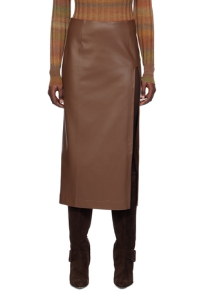 Olēnich Brown Cutout Faux-Leather Midi Skirt