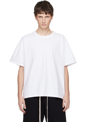 Les Tien White Lightweight Binded Neck Oversized T-shirt