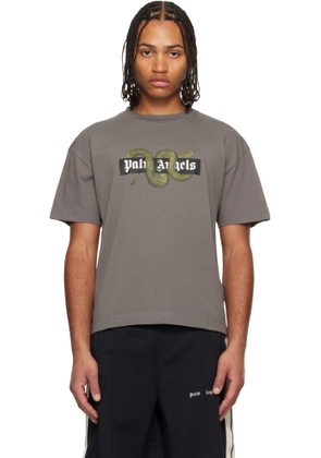 Palm Angels Gray Snake Box Logo Regular T-shirt