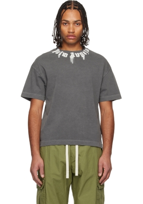 Palm Angels Gray Neck Logo Regular T-shirt