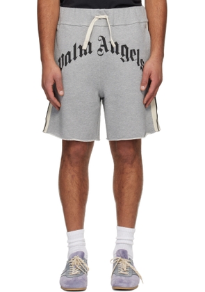 Palm Angels Gray Curved Logo Track Sweat Shorts