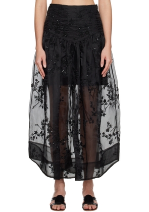 GANNI Black Embellished Organza Maxi Skirt