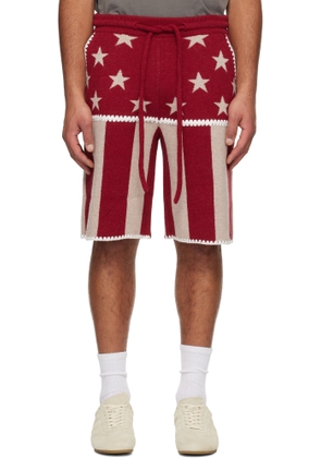 Palm Angels Red & Beige Stars & Stripes Shorts