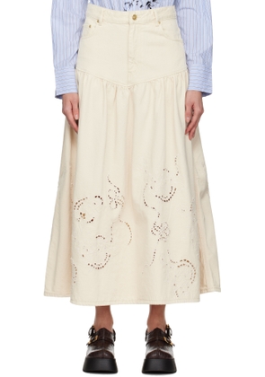 GANNI Off-White Broderie Anglaise Denim Maxi Skirt