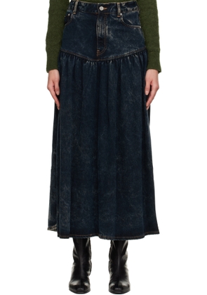 GANNI Black Washed Denim Midi Skirt