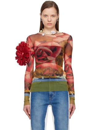 Jean Paul Gaultier Red & Green Roses Long Sleeve T-Shirt