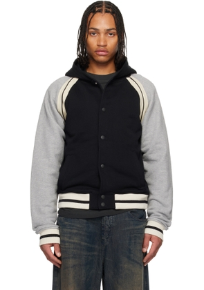 Palm Angels Black & Gray Curved Logo Varsity Jacket