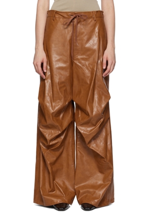 MM6 Maison Margiela Brown Draped Faux-Leather Trousers