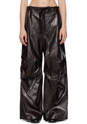 MM6 Maison Margiela Burgundy Draped Faux-Leather Trousers