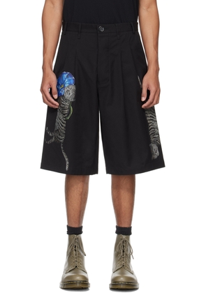 Song for the Mute Black Blue Flower Cat Shorts