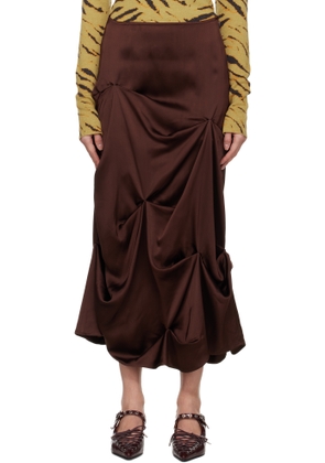 GANNI Brown Draped Midi Skirt