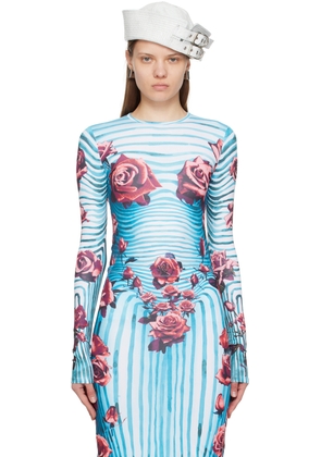 Jean Paul Gaultier Blue & Red Flower Body Morphing Long Sleeve T-Shirt