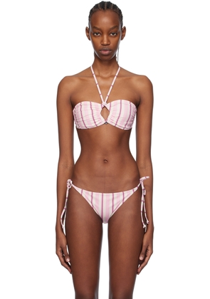 GANNI White & Pink Striped Bikini Top