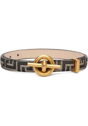 Balmain Black & Off White Monogram Jacquard T-Bar Belt