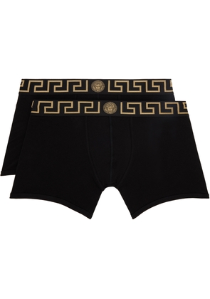 Versace Underwear Two-Pack Black Greca Border Long Boxer Briefs