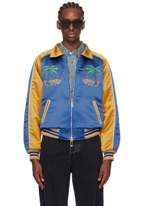 Rhude Blue & Yellow Palm Eagles Souvenier Bomber Jacket