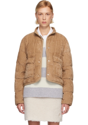 Moncler Tan Essarts Braided Trim Corduroy Short Down Jacket