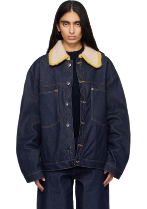 Charles Jeffrey LOVERBOY Navy Knitted Collar Denim Jacket
