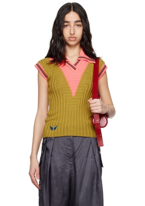 Kiko Kostadinov Green & Pink Quimby Sleeveless Knit Polo