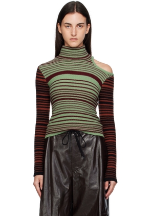Andersson Bell Green & Burgundy Elodie Multi Stripe Cut-Out Turtleneck