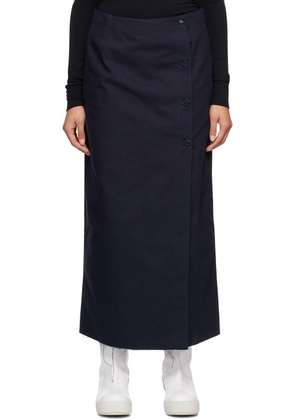 Raf Simons Navy Buttoned Denim Midi Skirt