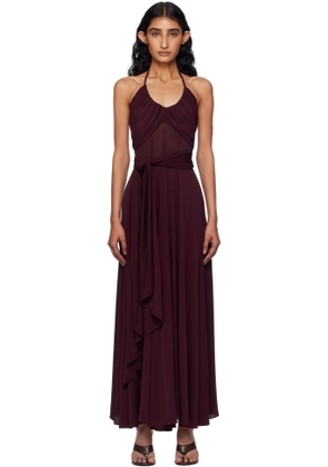 ALAÏA Burgundy Soft Jersey Cross Maxi Dress