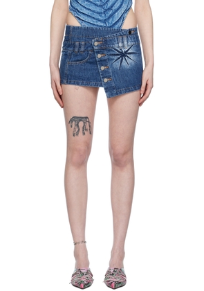 Masha Popova Blue Creased Denim Miniskirt