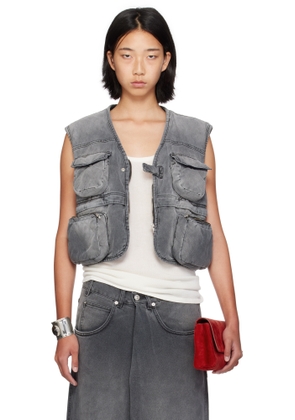 LU'U DAN Gray Wadded Denim Cargo Vest