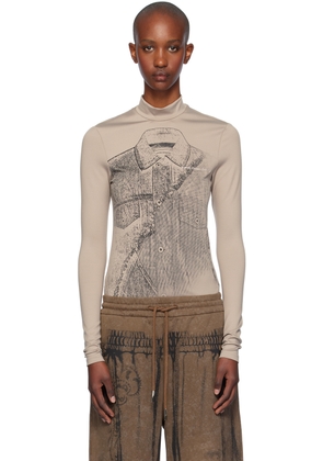 Feng Chen Wang Taupe Deconstruction Printed Jersey T-shirt