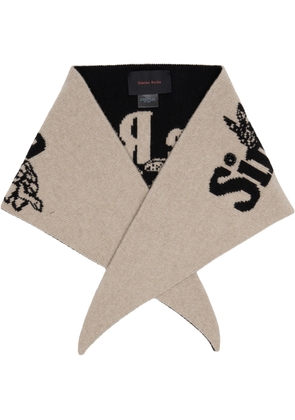 Simone Rocha Black & Beige Graphic Logo Knit Neckerchief Scarf