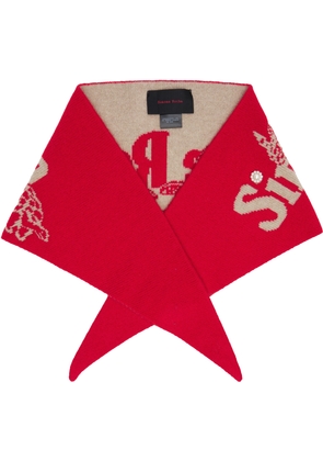 Simone Rocha Red & Beige Graphic Logo Knit Neckerchief Scarf