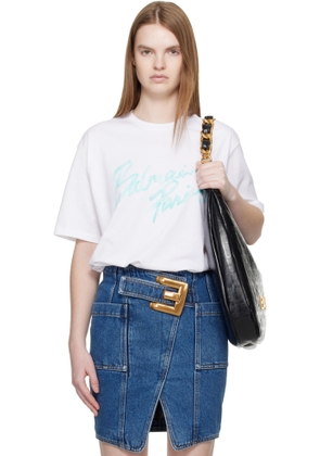 Balmain White Boxy 'Balmain Paris' Brush Print T-shirt