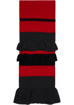Simone Rocha Red & Gray Ruffle Graphic Logo Knit Scarf