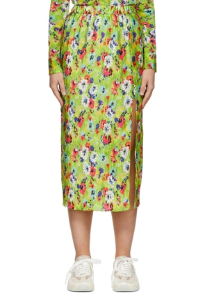 MSGM Green Polyester Midi Skirt