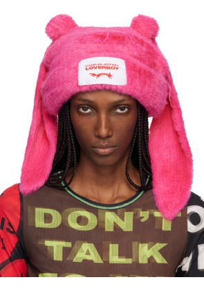Charles Jeffrey LOVERBOY Pink Fluffy Chunky Rabbit Beanie