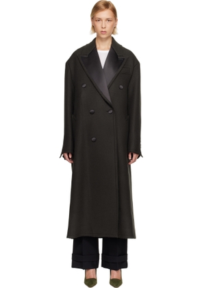 AMI Paris Black Wool Smocking Double Breasted Coat