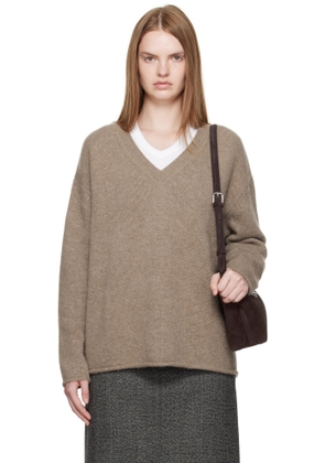 R2W Brown Cecily Cashmere Loose V-Neck Sweater